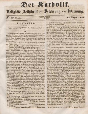 389-391 Zeitfragen : LXII. Ueber die zukünftige Stellung der Kirche zum Staat (Fortsetzung)