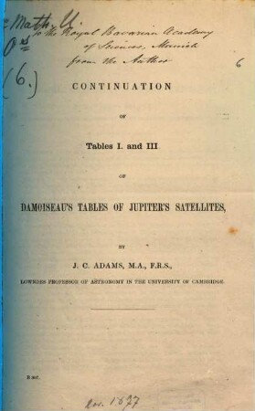 Continuation of tables I. and III of Damoiseau's tables of Jupiter's satellites