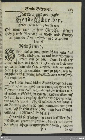 Das Neun und zwantzigste Send-Schreiben