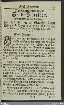 Das Neun und zwantzigste Send-Schreiben