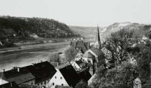 Johanniskirche : Stadtmitte mit Johanniskirche. Blick vom Burgberg elbabwärts gegen Hankes Steinbruch