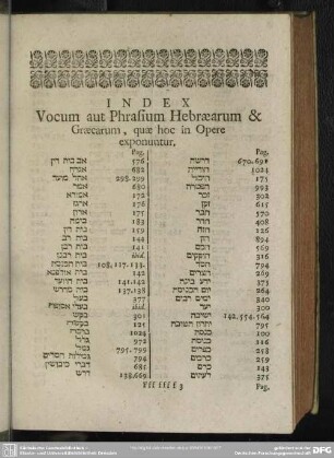 Index Vocum aut Phrasium Hebraearum & Graecarum, quae hoc in Opere exponuntur