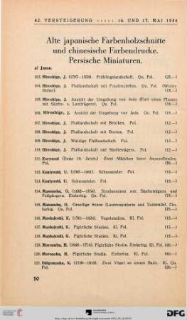 Alte japanische Farbholzschnitte und chinesische Farbendrucke – Persische Miniaturen (Nr. 103-159)