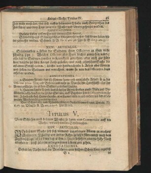 Titulus V. Vom Schiessen nach besetzter Wache/ so dann vom Commendo auff der Wache/ wie auch von den Schildwachen.