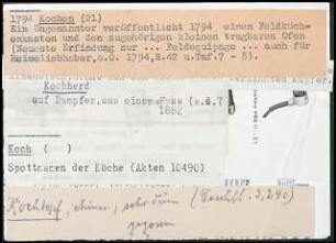 Ein Ungenannter veröffentlicht 1794 einen Feldküchenkasten und den zugehörigen kleinen tragbaren Ofen