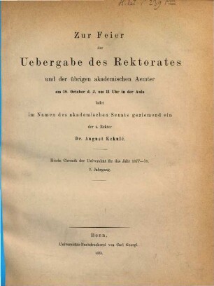 Chronik und Bericht : über das akademische Jahr .... 3. 1877/78. - 1878