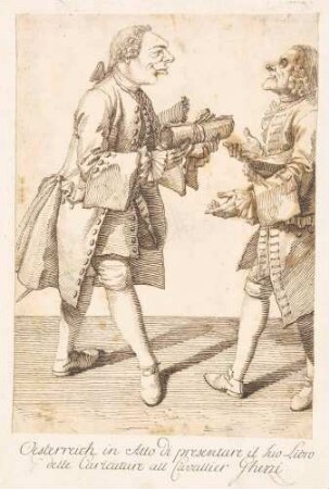 Oesterreich in Atto di presentare il Suo Libro delle Caricature all Cavallier Ghezzi (Matthias Oesterreich überreicht Pier Leone Ghezzi sein Buch, d. i. seine Radierfolge, mit Karikaturen)