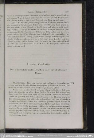 Neunter Abschnitt. Die elektrischen Zeittelegraphen oder die elektrischen Uhren