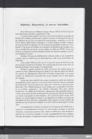 Hôpitaux, dispensaires, et oeuvres charitables