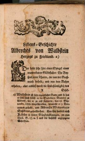 Lebensgeschichte Albrechts von Waldstein Herzogs zu Friedland Kaiserlichen Generalissimi