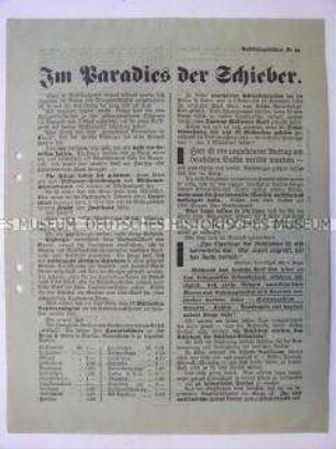 Propagandaflugblatt der Deutschen Erneuerungs-Gemeinde über vermeintliche "jüdische Schieber" im Land