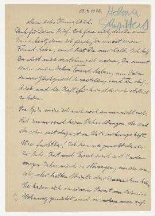 Brief von Helma Schwitters an Hannah Höch. [o. O.]