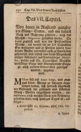 250-267, Das VII. Capitel. Von denen Rußischen und Persianischen Müntzen.