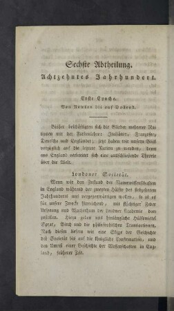 Sechste Abtheilung. Achtzehntes Jahrhundert.