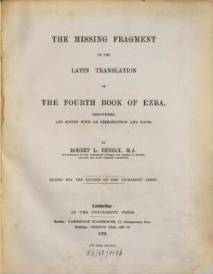 The missing fragment of the Latin translation of the Fourth Book of Ezra