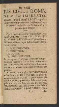 Ius Civile Romanum sive Imperatorium (quod vulgo Leges ...