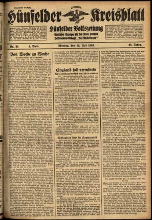 Erste Ausgabe vom Montag, den 12. Juli 1937.