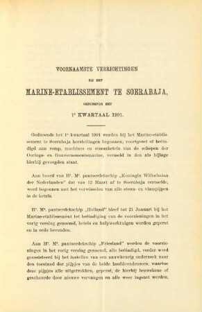 Voornaamste verrichtingen bij het Marine-etablissement te Soerabaja gedurende het 1e kwartaal 1901