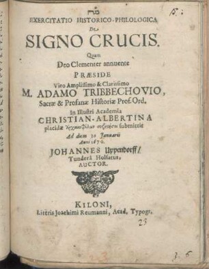 Exercitatio Historico-Philologica De Signo Crucis