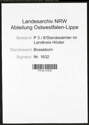 Sterberegister Standesamt Bosseborn