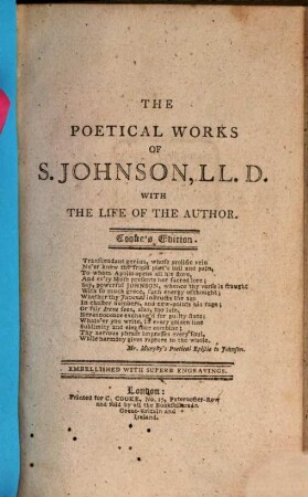 The poetical works of S. Johnson : with the life of the author