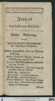 Innhalt des sechsten Stücks.