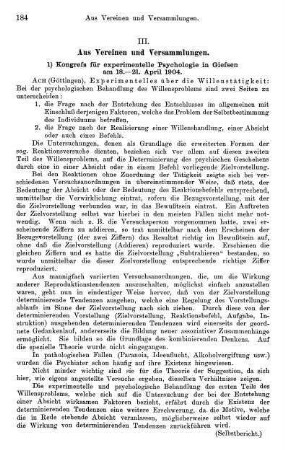 184-189, Aus Vereinen und Versammlungen