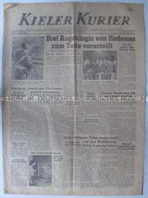 Wochenzeitung der Alliierten "Kieler Kurier" zu einem Kriegsverbrecherprozess gegen NS-Ärzte