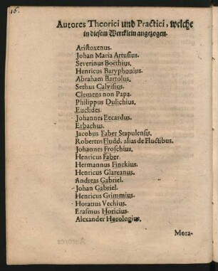 Autores Theorici und Practici, welche in diesem Wercklein angezogen.