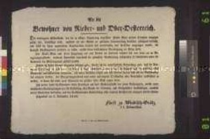 Maueranschlag: Ausrufung des Belagerungszustandes für die Stadt Wien; Hetzendorf, 1. November 1848