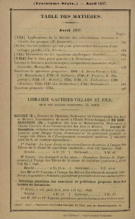 Table des matières. Avril 1897.