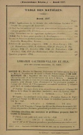 Table des matières. Avril 1897.