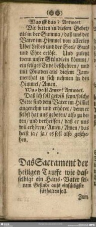 Das Sacrament der heiligen Tauffe wie dasselbige ein Haus-Vater seinem Gesinde aufs einfältigste fürhalten soll