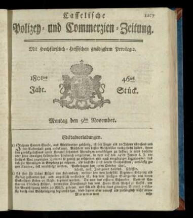 46tes Stueck, Montag den 9ten November 1801