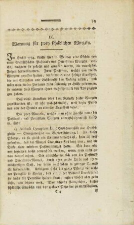 IX. Warnung für zwey schädlichen Wurzeln