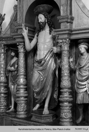 Der auferstandene Christus, flankiert von Johannes dem Täufer und Daniel