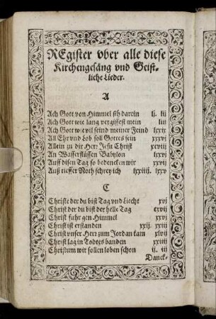 Register uber alle diese Kirchengesäng und Geistliche Lieder.