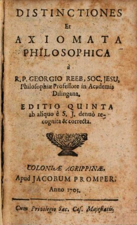 Distinctiones Et Axiomata Philosophica