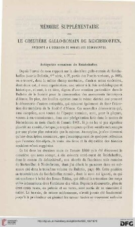 2.Ser. 5.1866/67: Mémoire supplémentaire sur le cimetiére gallo-romain de Reichshoffen présenté à l'occasion de nouvelles découvertes