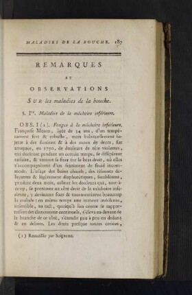 Remarques et Observations sur les maladies de la bouche.
