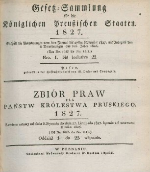 1827: Gesetzsammlung für die Königlichen Preußischen Staaten
