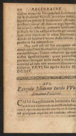 XVI. Exequiae Iohannis Iacobi Widemanni Palatini.