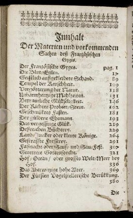 Innhalt Der Materien und vorkommenden Sachen deß Französischen Eygis.