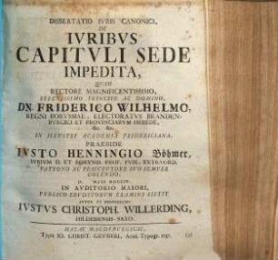 Dissertatio Ivris Canonici, De Ivribvs Capitvli Sede Impedita