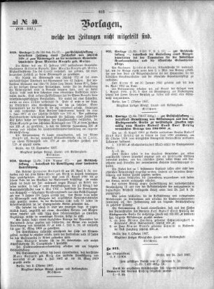 Anlage: ad No. 40 (929-932), Vorlagen, welche den Zeitungen nicht mitgeteilt sind