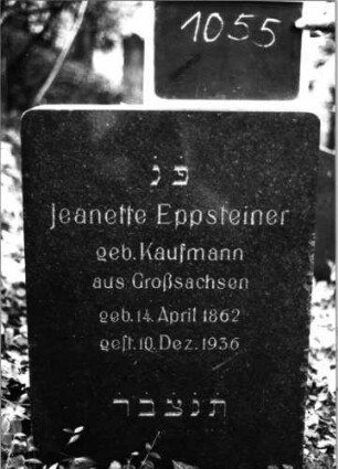Grabstein 1055 (Index: 99803977) Material: Granit, poliert Zustand: sehr gut Maße HxBxT: 71x61x14 cm Beschreibung: Stele mit horizontalem Abschluß: Grabstein 1055