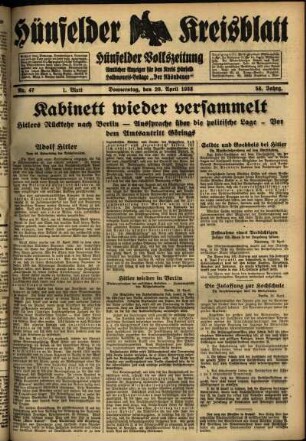 Erste Ausgabe vom Donnerstag, den 20. April 1933.