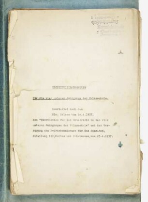 Stoffverteilungspläne für die vier unteren Jahrgänge der Volksschule.