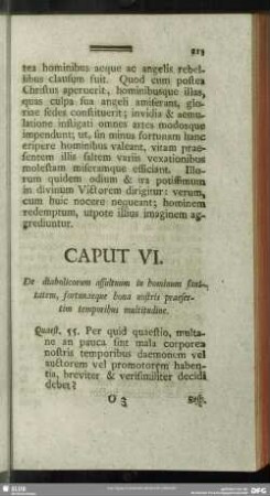 Caput VI. De diabolicorum assultuum in hominum sanitatem, fortunaque bona nostris praesertim temporibus multitudine