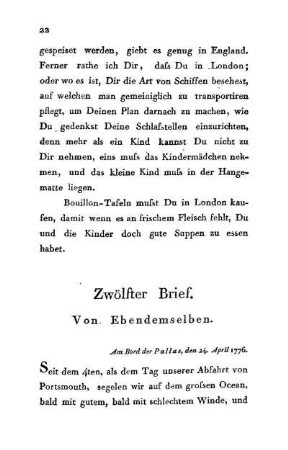 12. Von Ebendemselben - Am Bord der Pallas, den 24. April 1776.